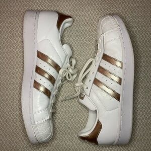 Adidas Women's White and Gold Sneakers